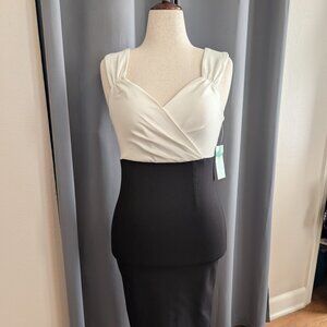 Rock Steady wiggle pin-up bodycon v-neck black and white dress Large NWT